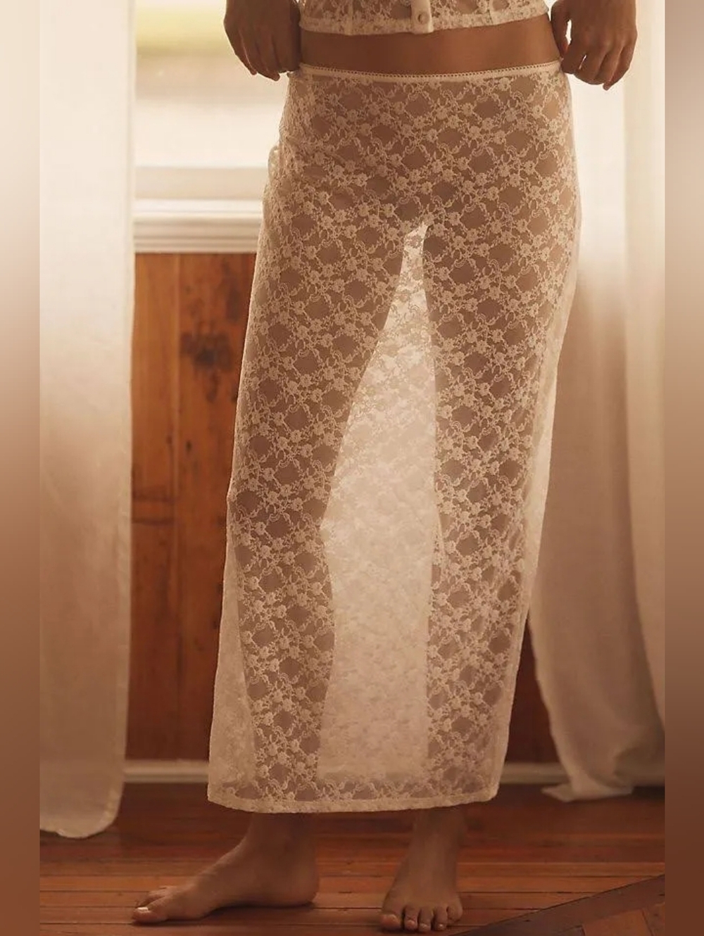 NWT Anthropologie Lyre Bird Ivory Lace Maxi Skirt Small - Picture 2 of 16